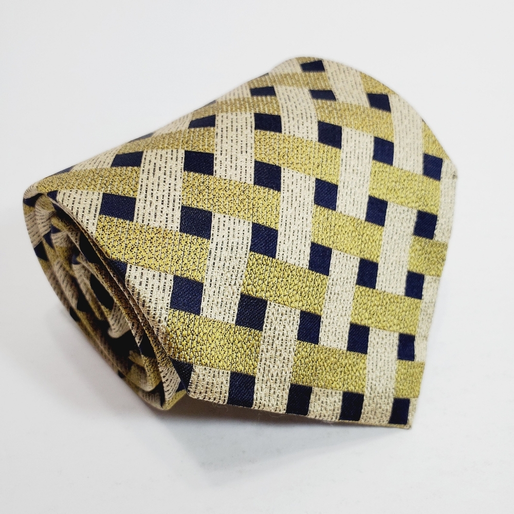 DeSantis Gold Geometric Men's Designer Silk Necktie Jacquard Fabric 58x4"